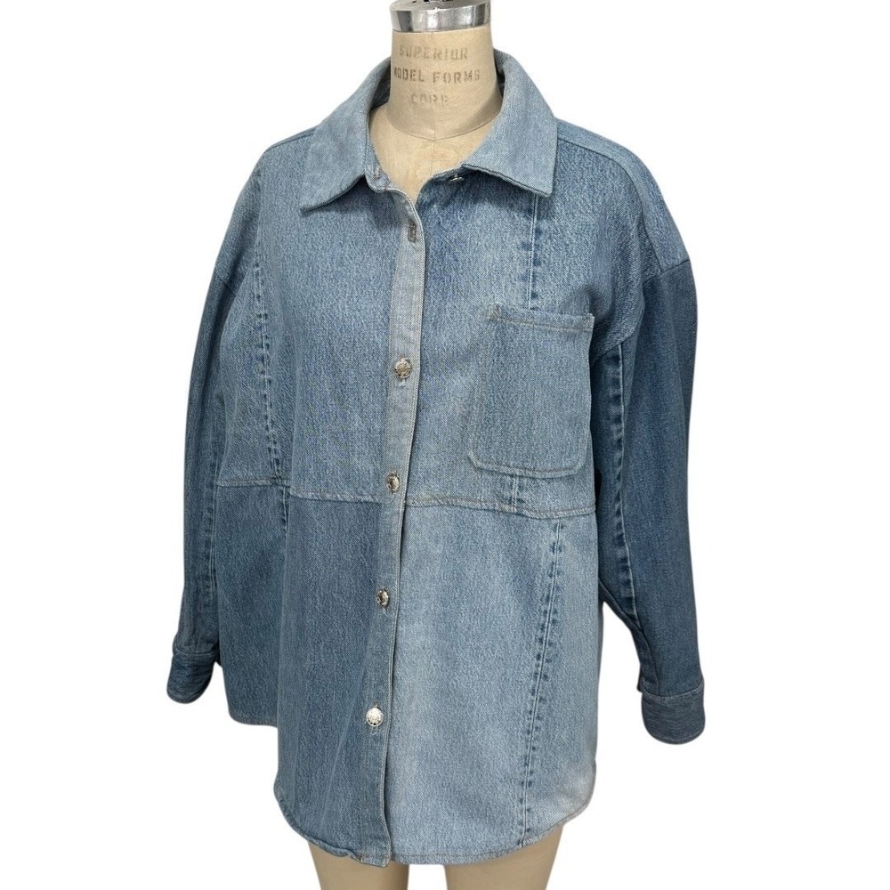 EB Denim Patchwork Denim Oversized Kate Shirt Jacket Womens M/L Made in USA